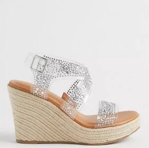 Torrid Clear Wedge Sandals with Rhinestones Embellished Espadrille